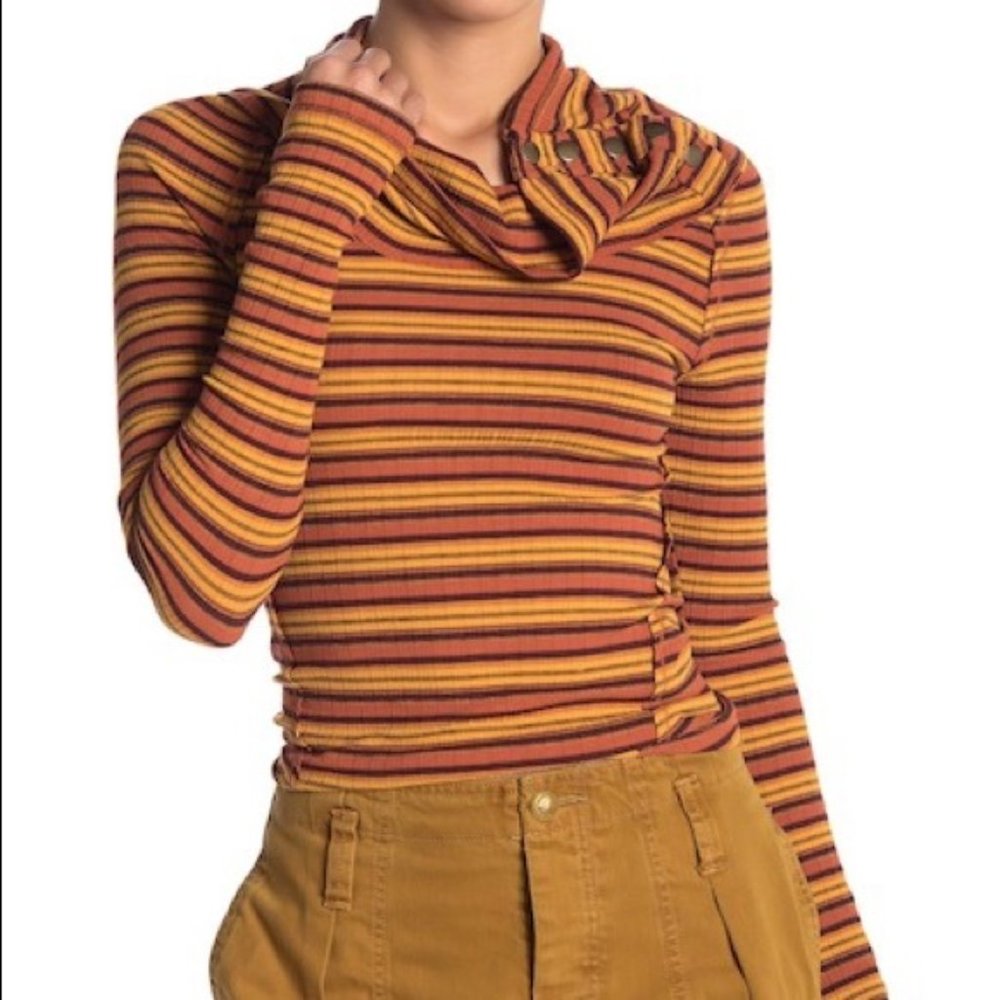 Free People Cape Cod Cowl Neck Striped Thermal Top